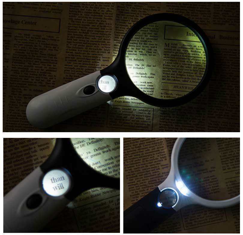 45X Magnifying Glass Handheld Magnifier 3 LED LightJewelry Reading Lens Loupe