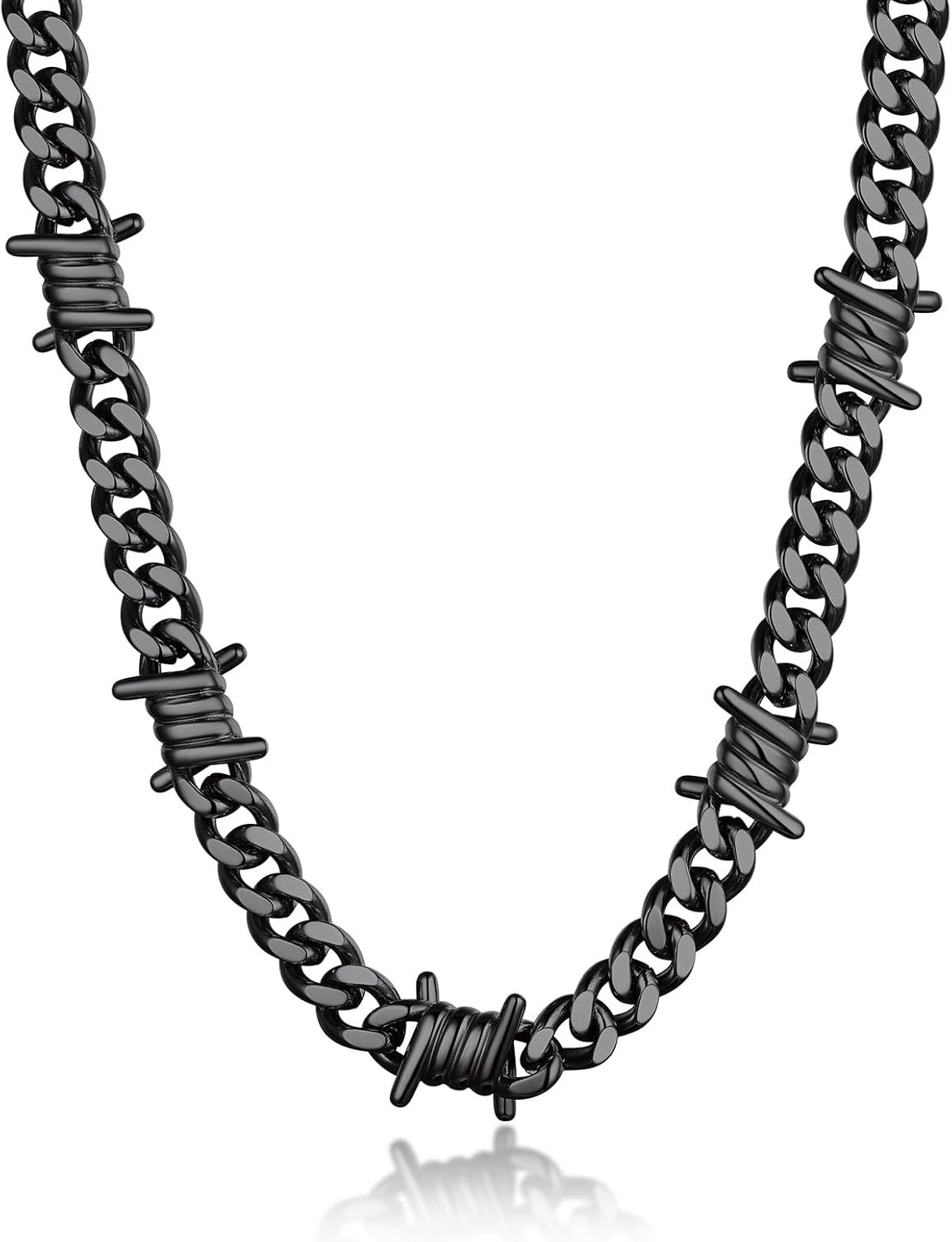 Barbed Wire Cuban Chain Necklace for Women Men Stainless Steel/Black Thorns C…