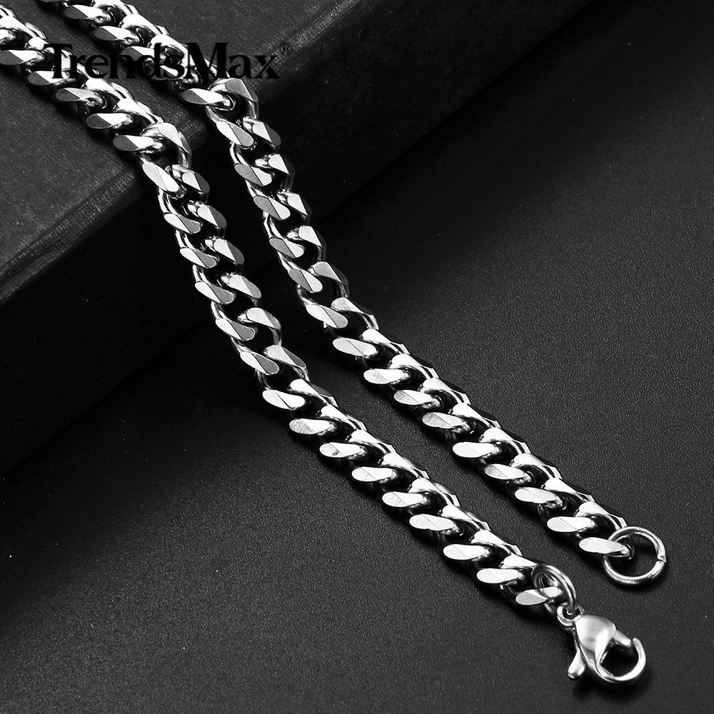 5mm 16-36″ Silver Stainless Steel Curb Cuban Chain Necklace Choker for Men Women