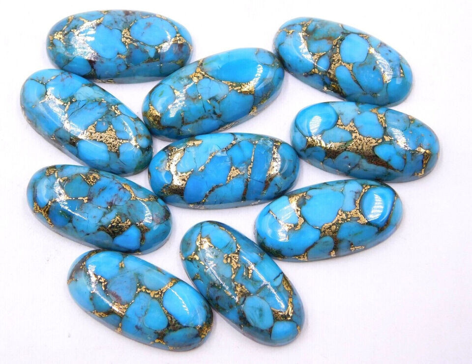 [WHOLESALE] BLUE COPPER TURQUOISE CABOCHON LONG OVAL SHAPE LOOSE GEMSTONE