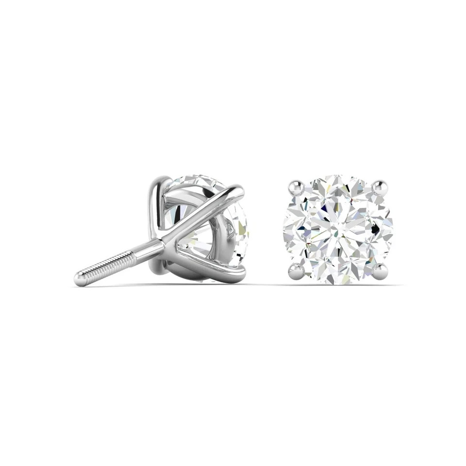 4.00 Ct Round Cut VS1/F Certified Lab Grown Diamond Stud Earrings 14k White Gold