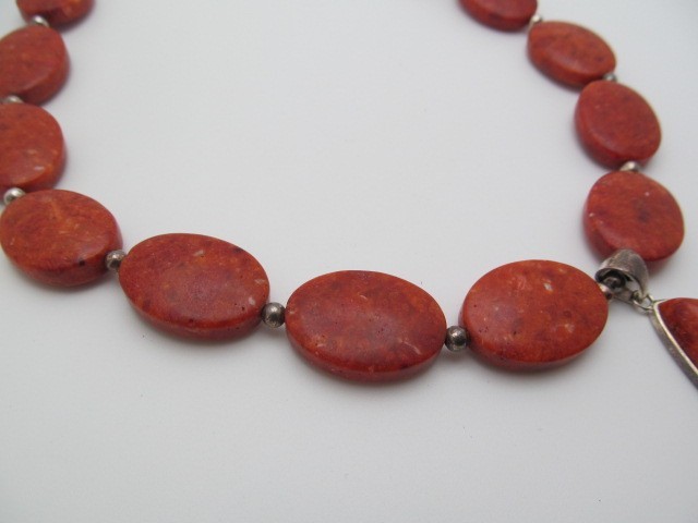 Vintage Lucas Lameth 925 Sterling Silver Red Jasper Stone Bold 18.25mm Necklace