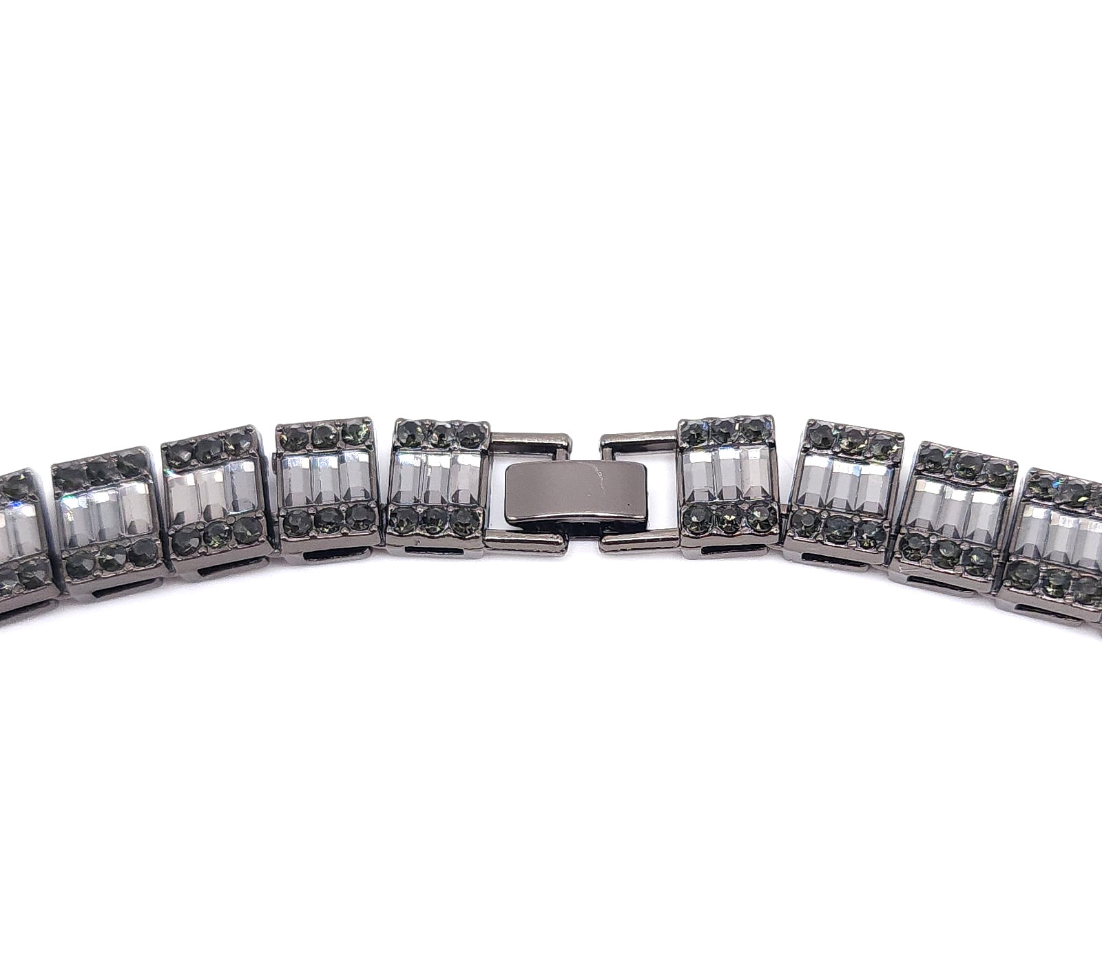 Black Stainless Steel CZ Tennis Necklace Baguette Round Cubic Zirconia 23in