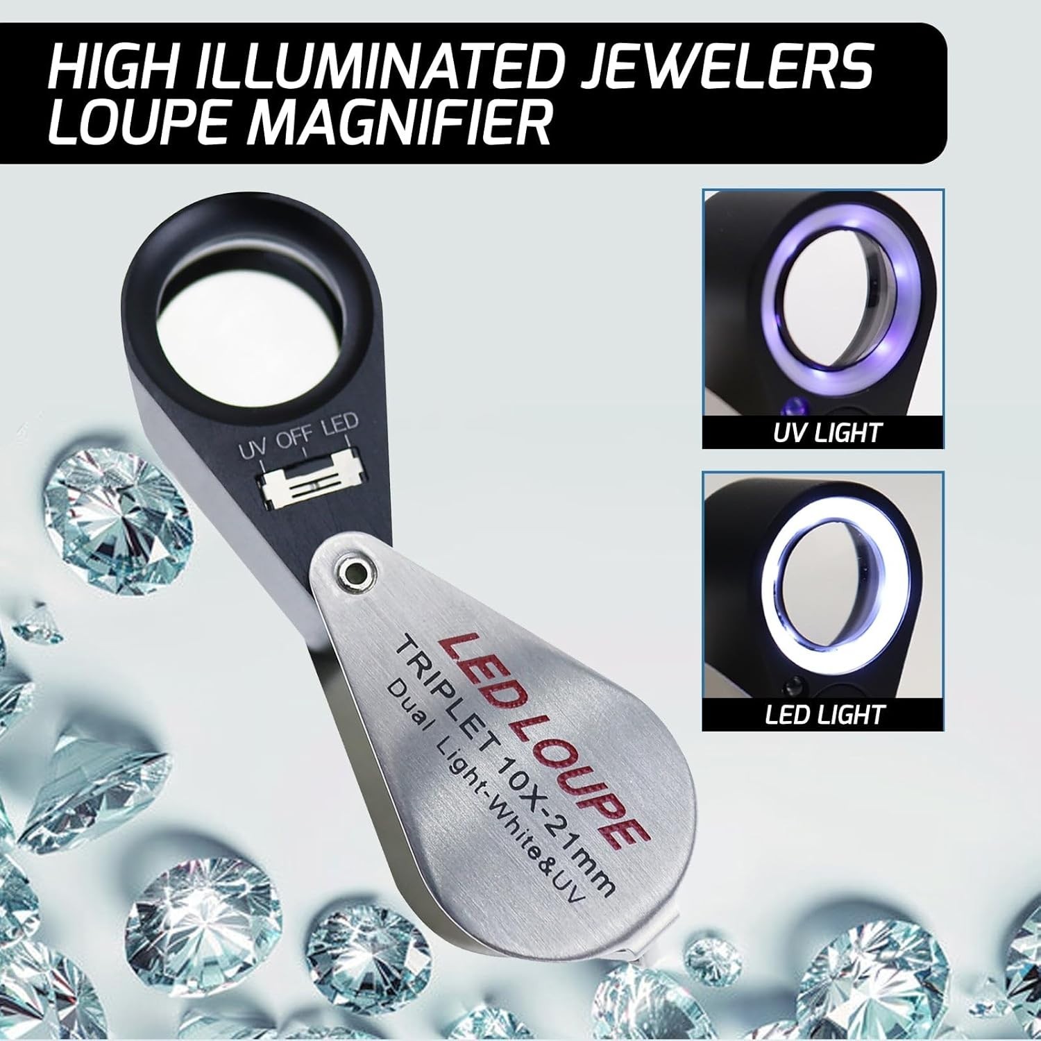 Gain Express Jewelers Loupe Magnifier, Jewelry Loop Magnifier with Light, Hastin
