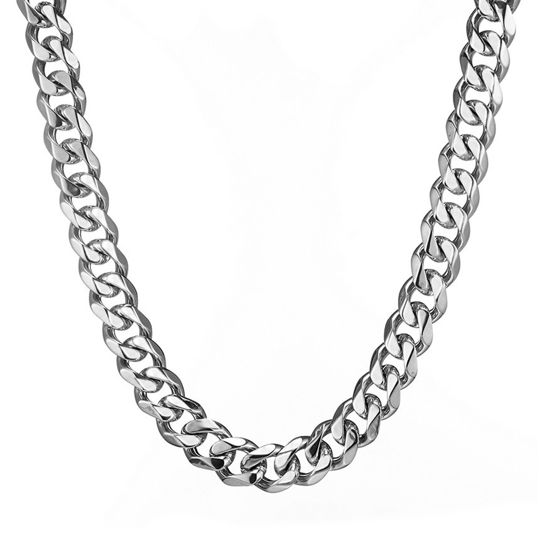 13/15mm Heavy Cut Men’s Chain Stainless Steel Curb Cuban Link Bracelet Necklace