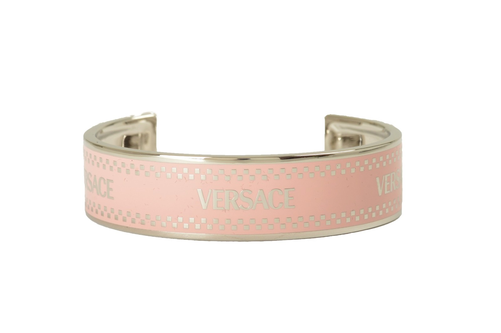 Versace Pink & Silver Color Metal Logo Print Cuff Bracelet