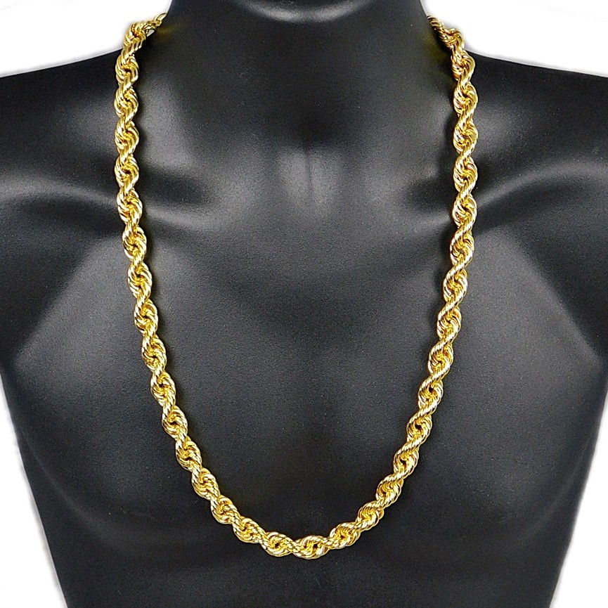Men’s 14K Gold Plated Rope Chain 30″ x 12mm Thick 1980’s Rapper Hip Hop Necklace