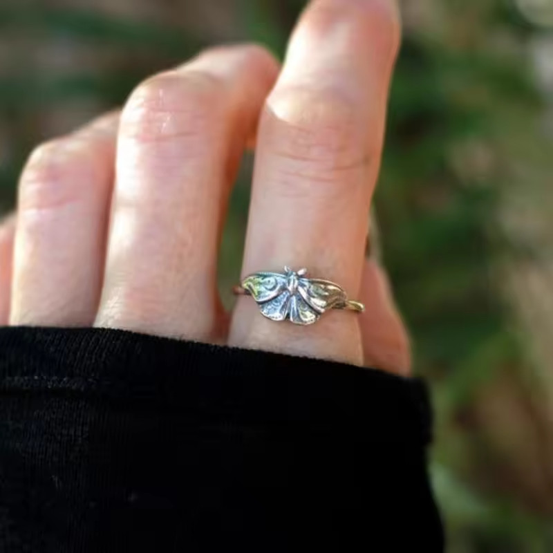 Celestial Moth Ring Moon Witch Fashion Jewelry