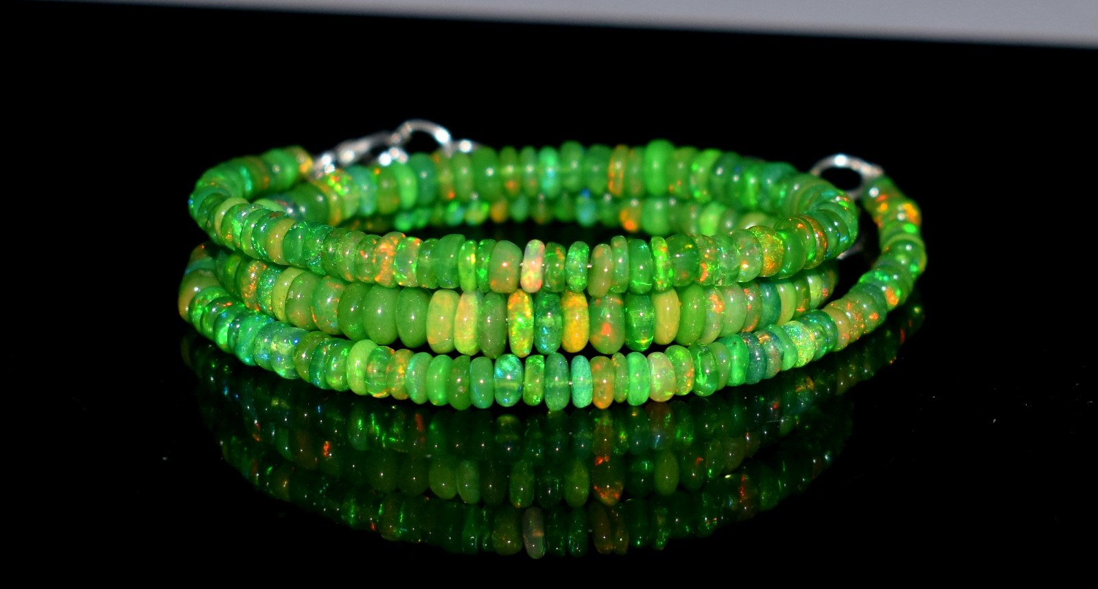 16”Natural Ethiopian Opal Wello Fire Opal Gemstone Bead Necklace AF701