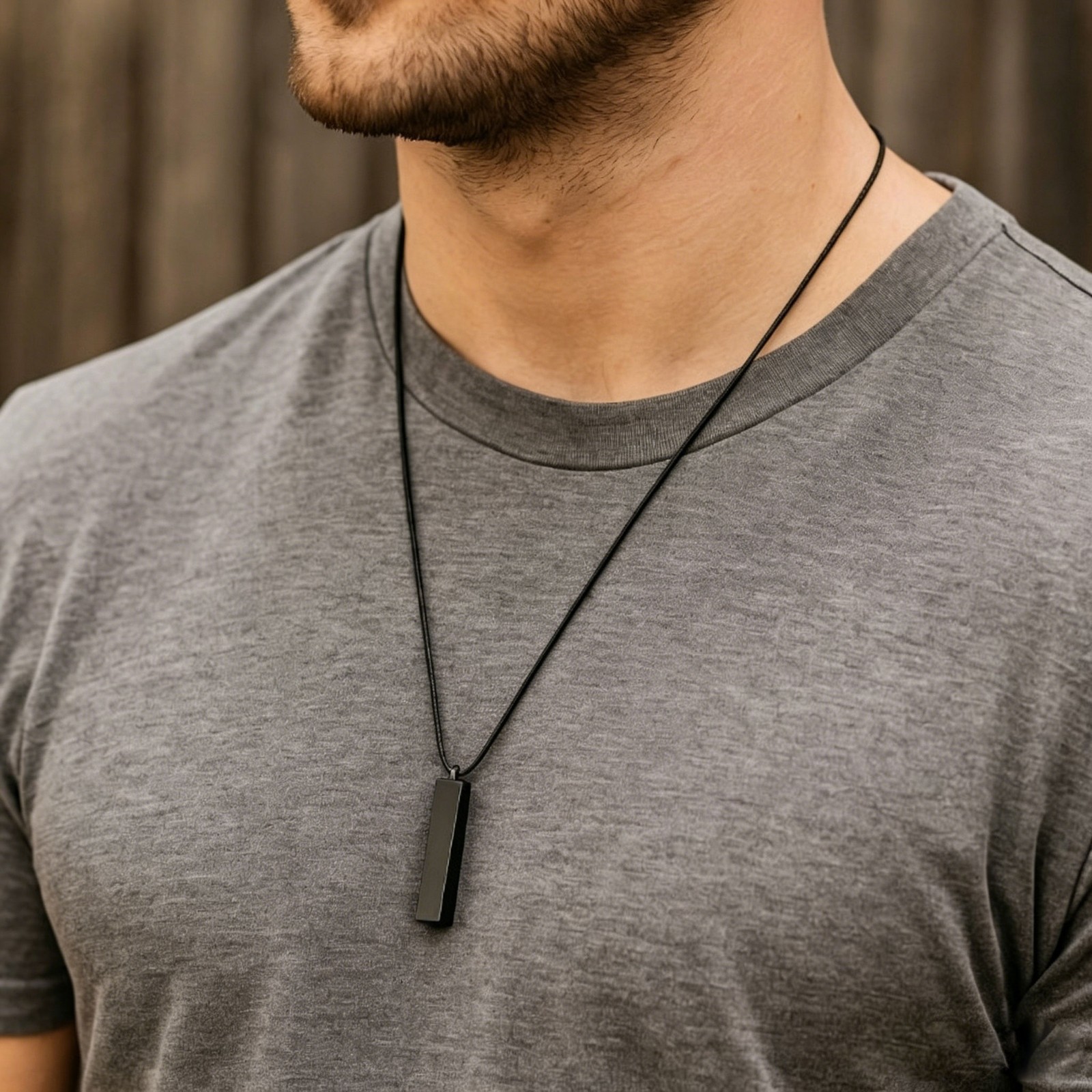 Healing Black Obsidian Bar Pendant Amulet Necklace Men Women Protection Jewelry#