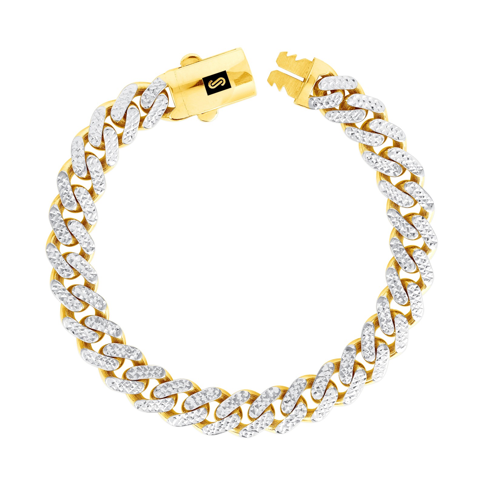 10K Yellow Gold Miami Cuban 9mm Monaco Diamond Cut Pave Chain Bracelet 7″- 9″