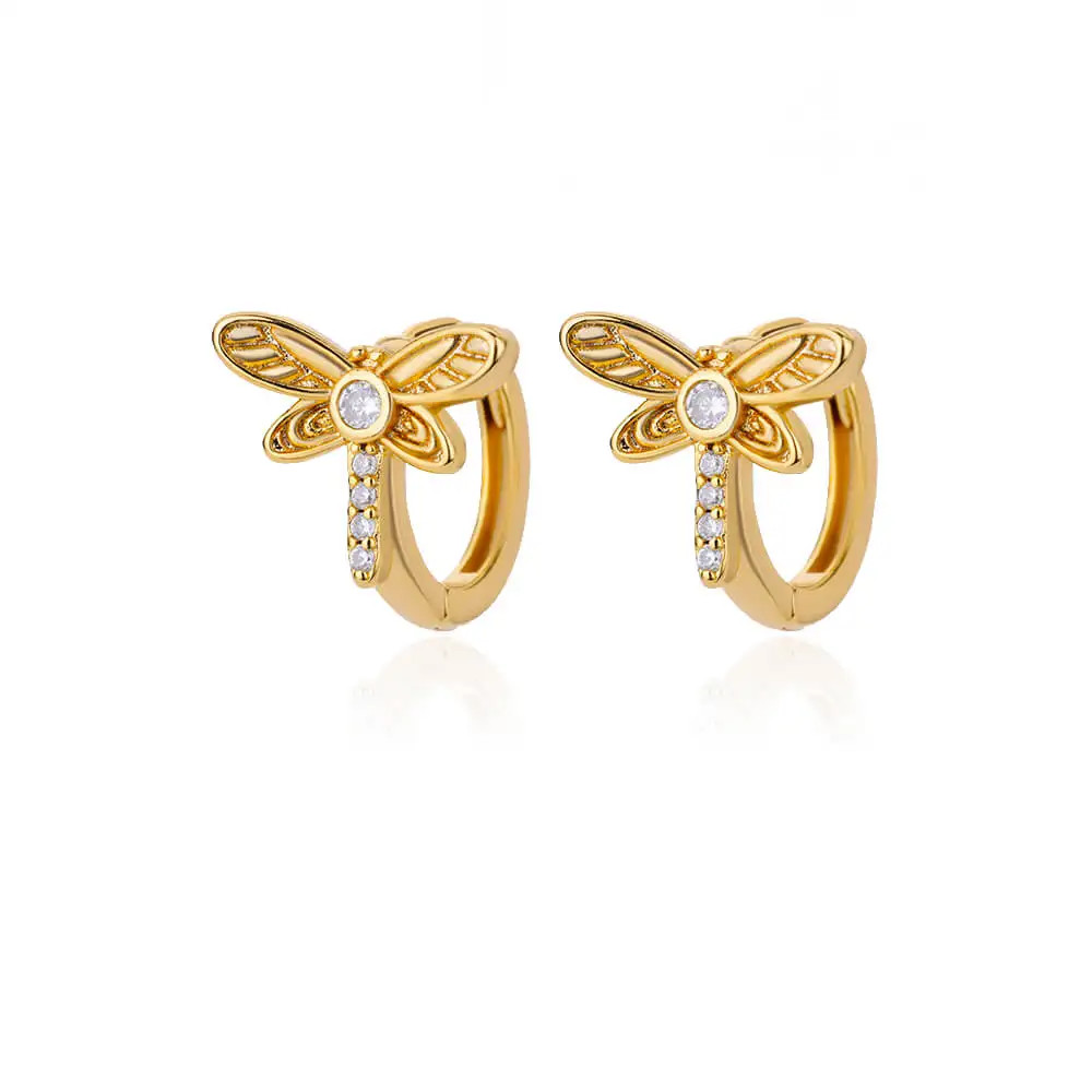 Huggie Hoop Earrings Women Gold Stainless Steel CZ Trendy Snowflake Flower
