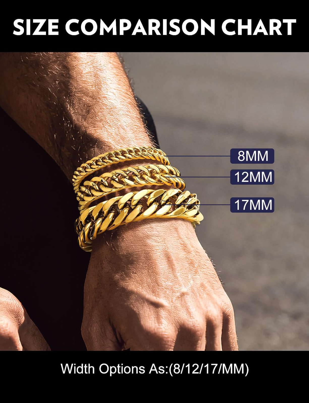 Bandmax Men Stainless Steel Cuban Wristlet Link Bracelet 7.5/8.3/9 inch