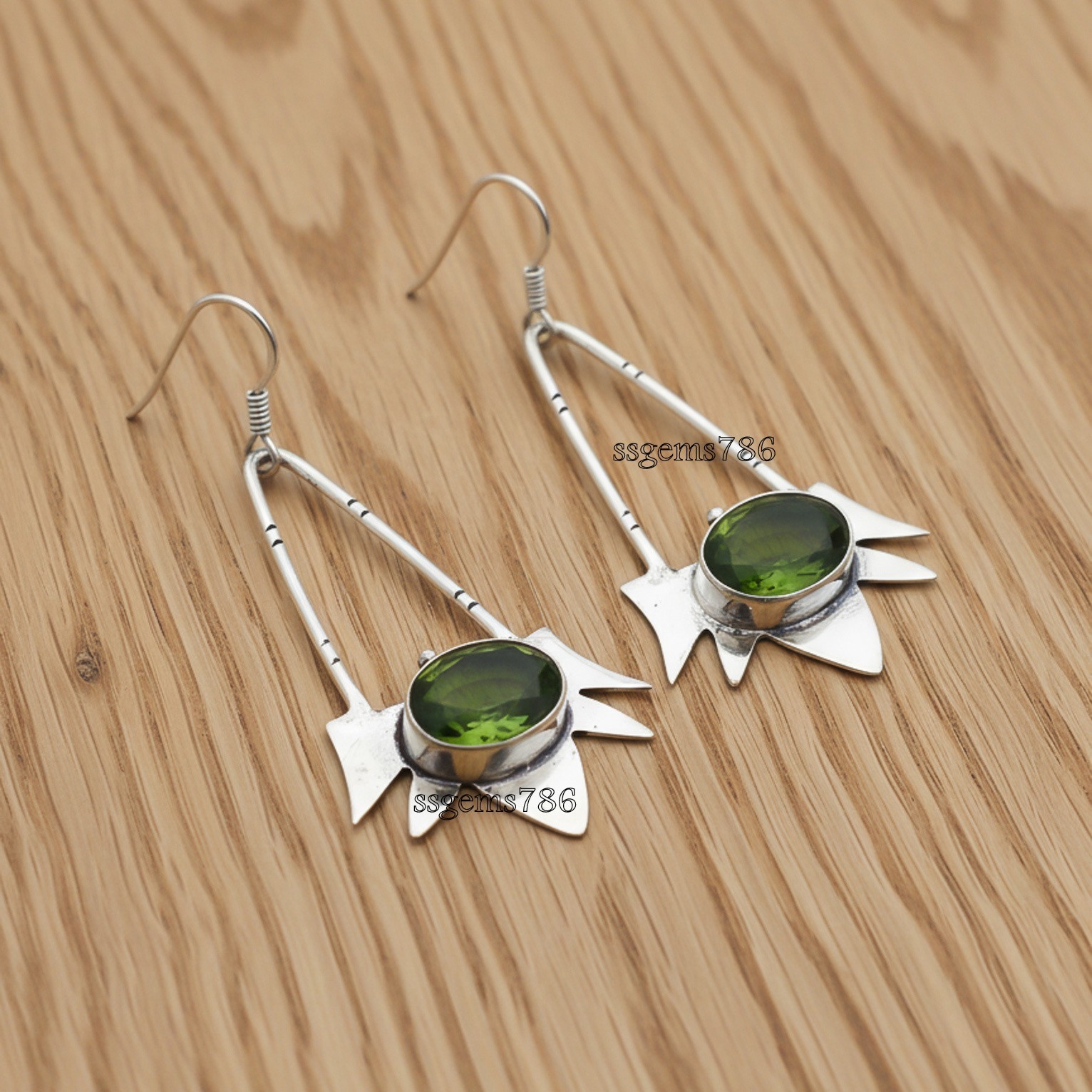 Peridot Gemstone 925 Sterling Silver Jewelry Handmade Drop/Dangle Earrings