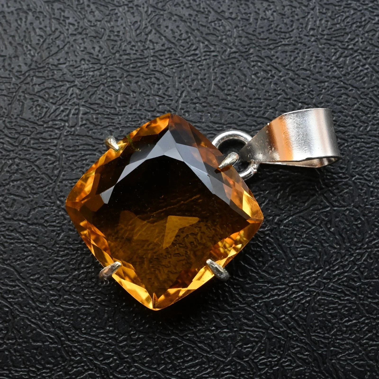 Certified Natural Yellow Citrine Gemstone 925 Sterling Silver Pendant 25 CT