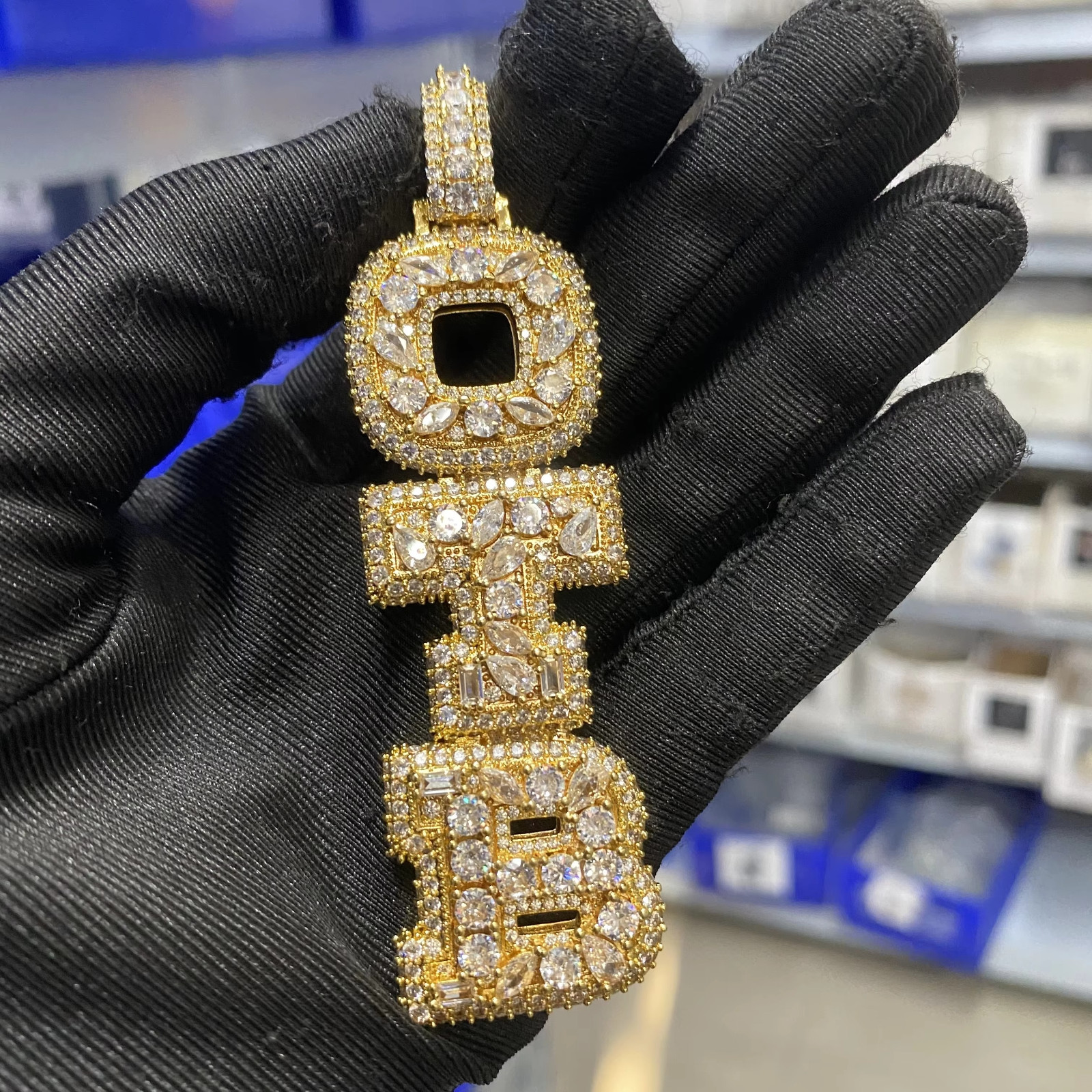 5AAA+ CZ Multicolor Ice Out Hop Hip Bling Vertical Mixed Inlay Letter Pendant