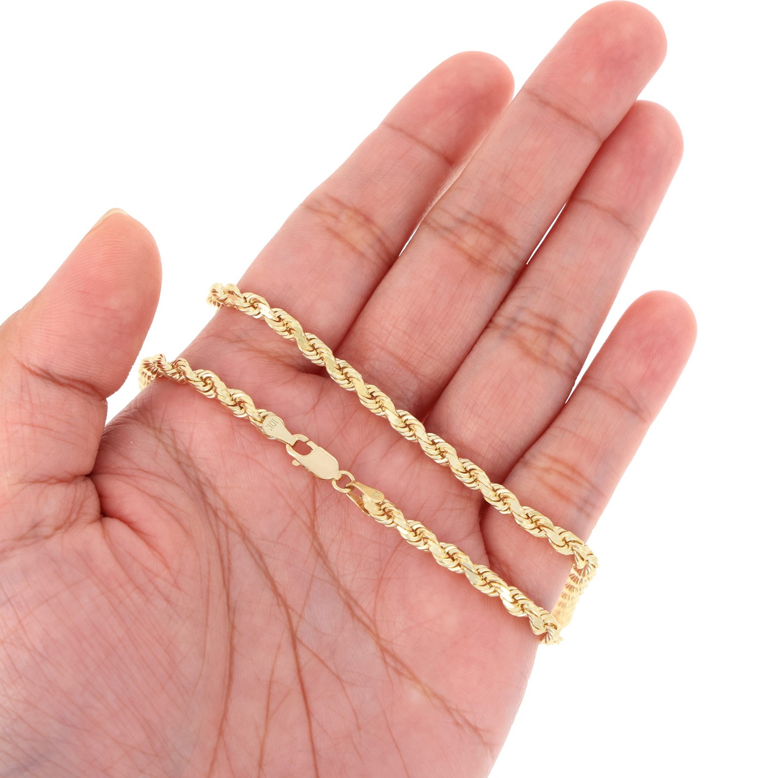 10K Yellow Gold 2mm-10mm Diamond Cut Rope Chain Bracelet Men Women 7″ 7.5″ 8″ 9″