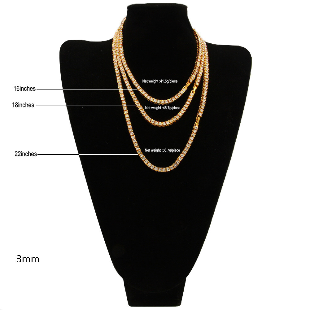 16″-24″ Mens Full Zircon TopBling Tennis Chain Gold Necklaces Hip Hop Jewelry