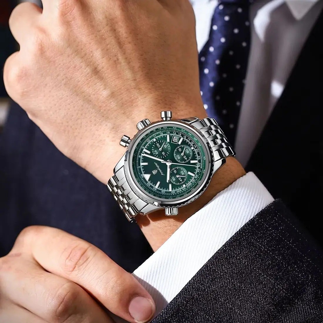 POEDAGAR Luxury Watches For Men Date Chronograph Stainless Steel Man Watch Water