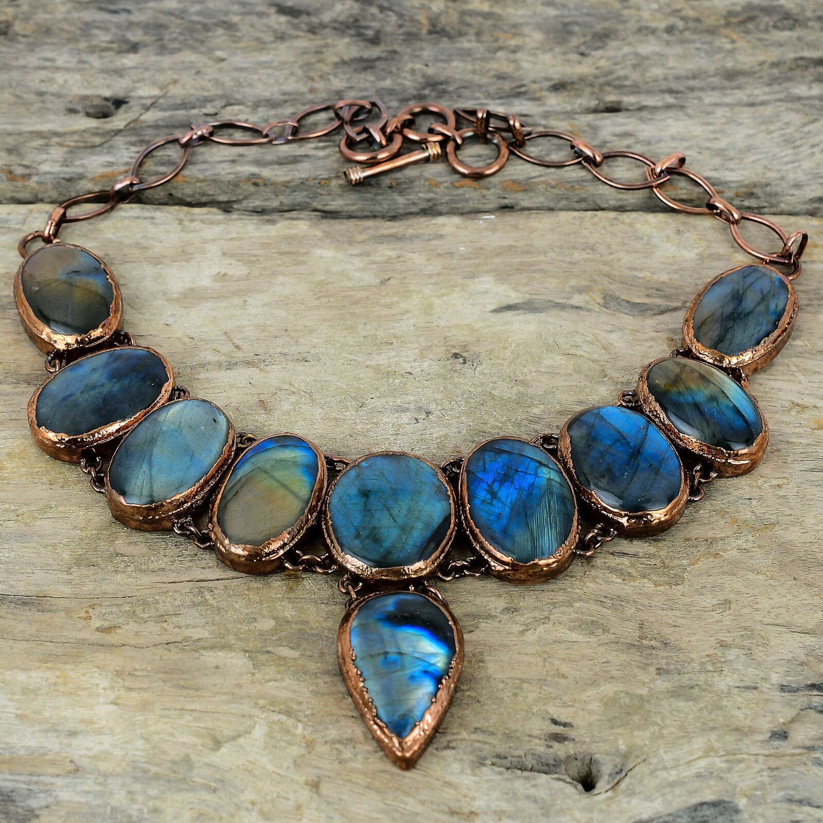 Labradorite Copper Mum Gift Electroformed Chain Adjustable Necklace 18.0″