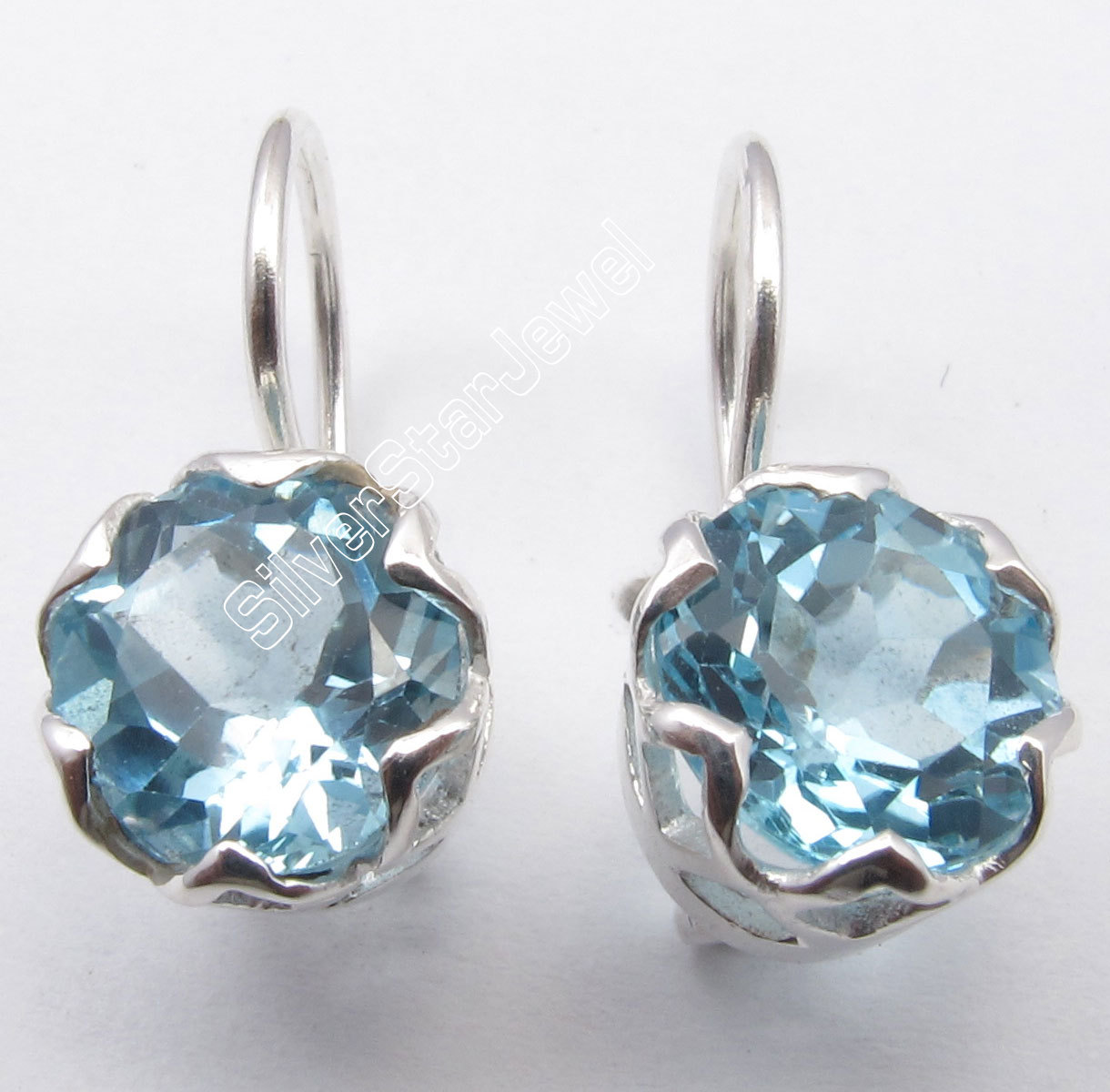 DISCOUNT WHOLESALE 925 Solid Silver BLUE TOPAZ Nice CAGE Setting Earrings 0.7″