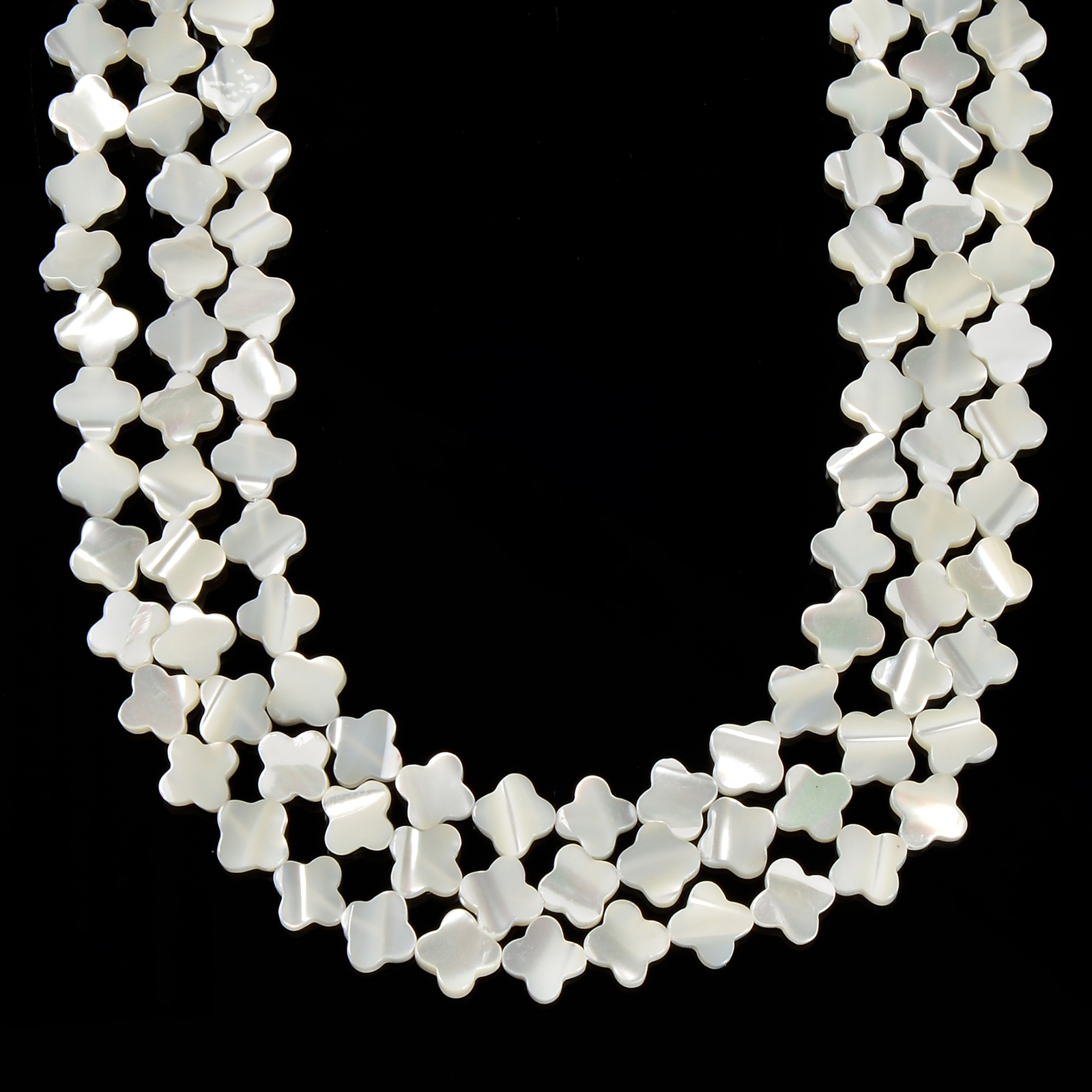 White Mother of Pearl MOP Shell Four Leaf Clover Beads 6mm to 16mm 15.5” Strd