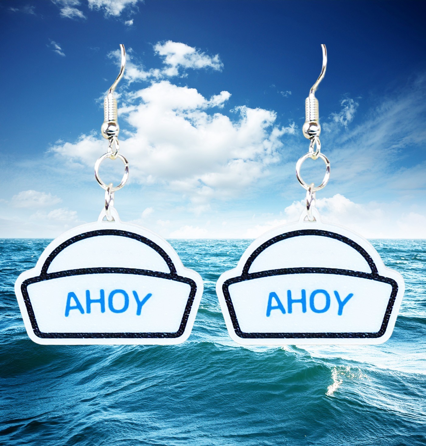 Sailor Hat Earrings Nautical Style Dangle Earrings Coastal Jewelry Gift