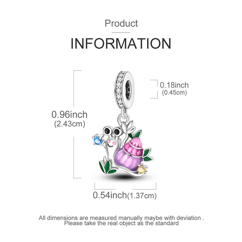 MULA European 925 Sterling Silver Cute Snail Charm CZ for Women Bracelet Jewelry