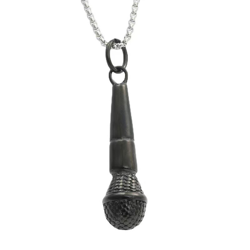 Hip-Hop Punk DJ Microphone Stainless Steel Necklace Men Women Pendant Chain 22″