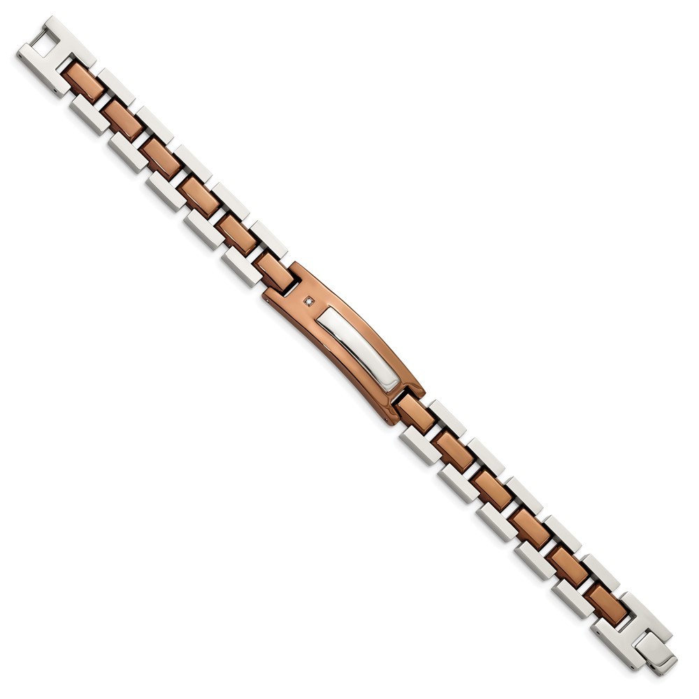 Stainless Steel Polished Brown IP-plated with .01 carat Diamond Bracelet 8.5″