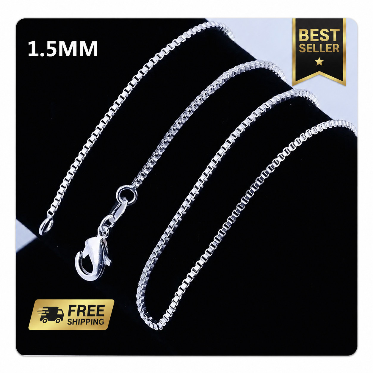 925 Sterling Silver Necklace 16/18/20/22/24 inches fine 1.5MM Box chain