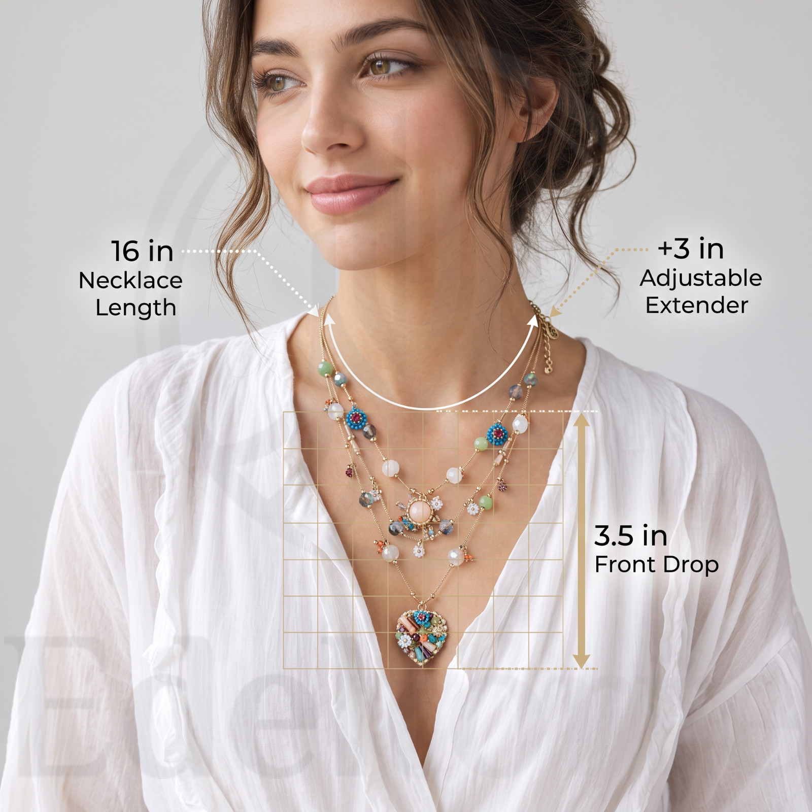 Women’s Layered Necklace Butterfly Heart Gold Tone Beaded Boho Adjustable Chain