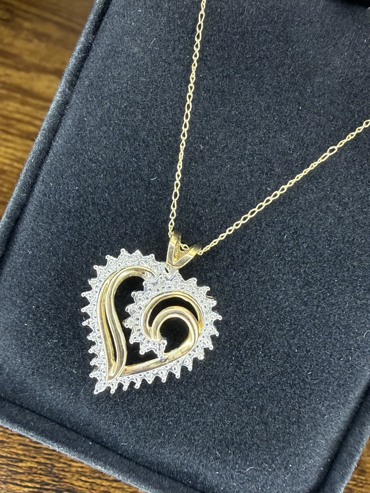 Two Tone Diamond Heart Necklace-10K ESTATE