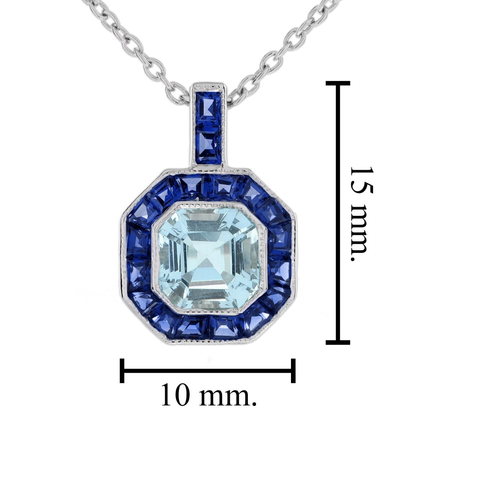 14K White Gold Aquamarine Blue Sapphire Jewelry Set Necklace Stud Earrings