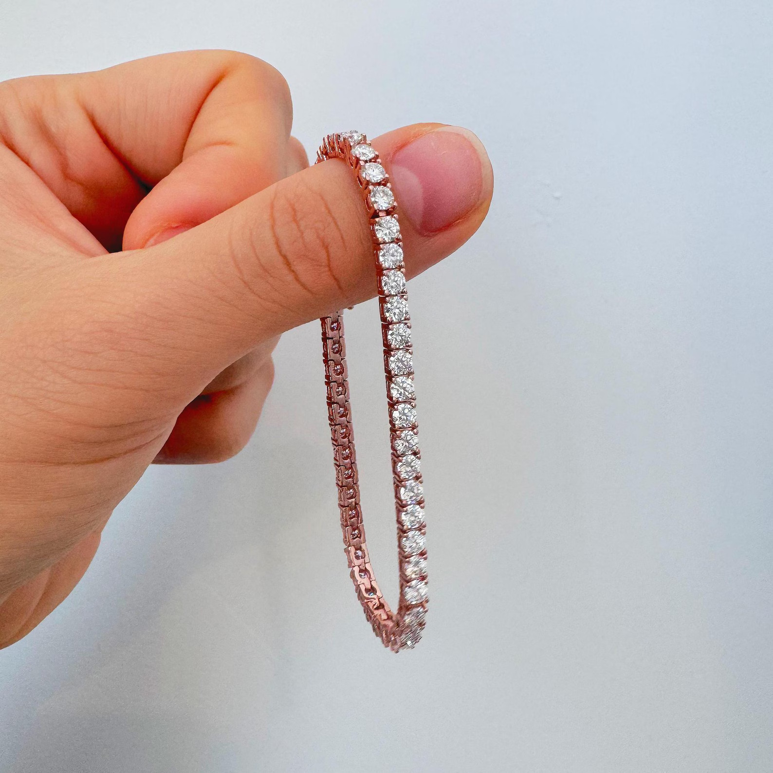 12CT Round Moissanite 4mm Womens Tennis Bracelet 14K Rose Gold Plated 7.5 Inch