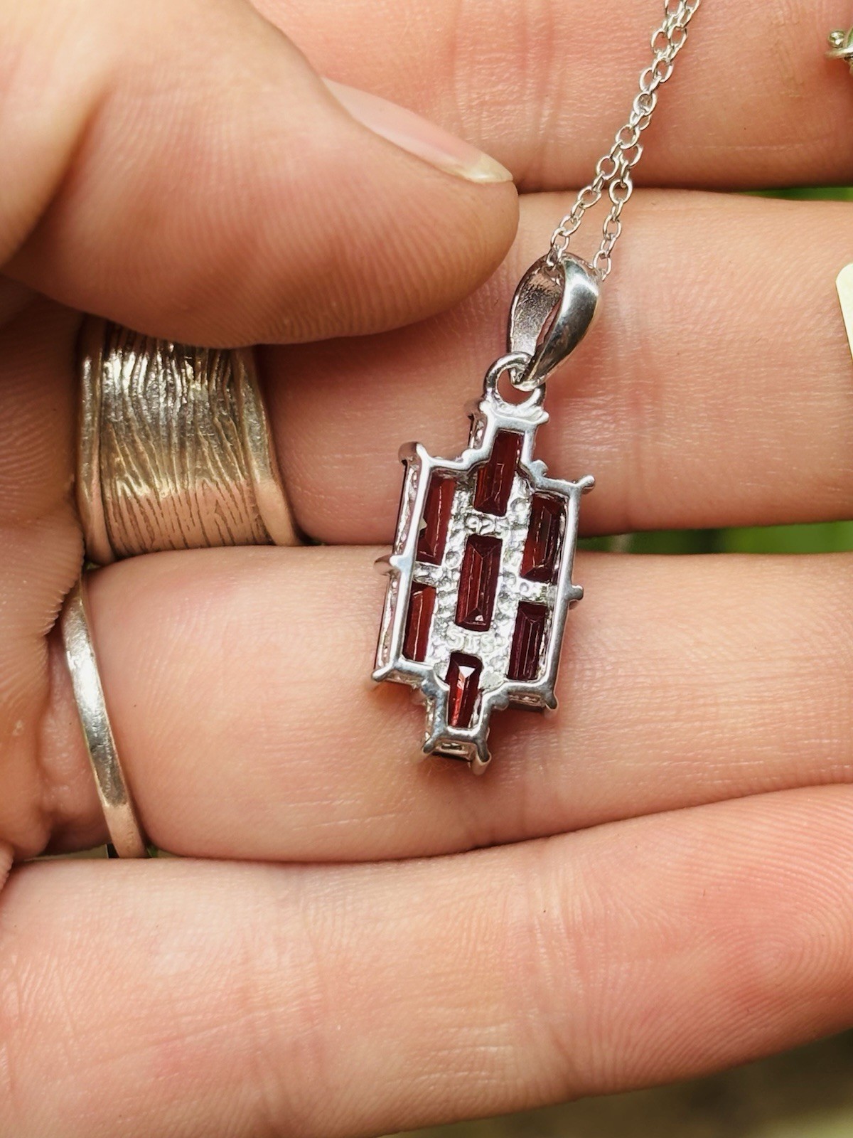 TJC silver and garnets pendant with 17 inches chain new with tag