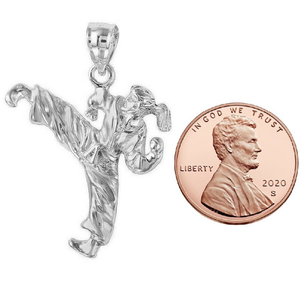 Sterling Silver Female Martial Arts Karate Pendant / Charm, Made USA, Box Chain