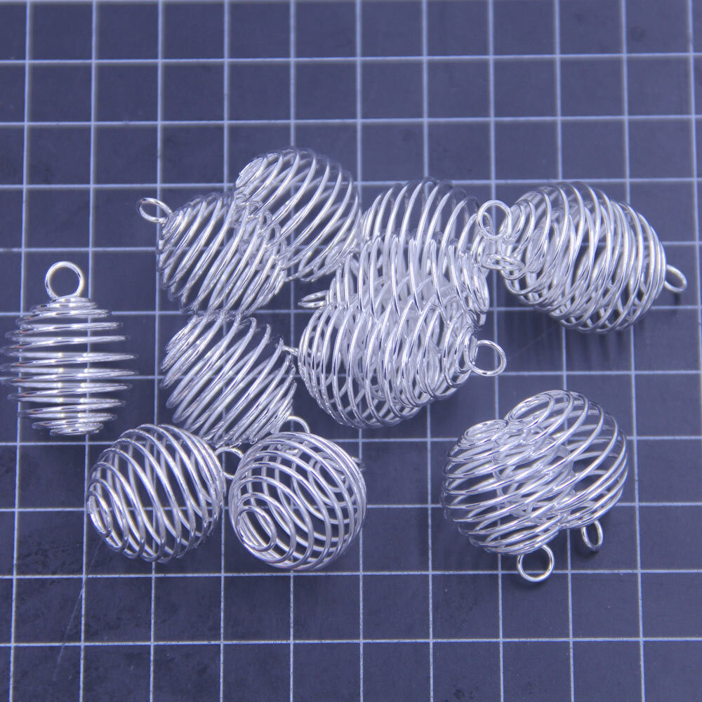 50Pcs Pendants Beads Spiral Cages Spring Alloy Silver Plated Jewelry DIY Finding