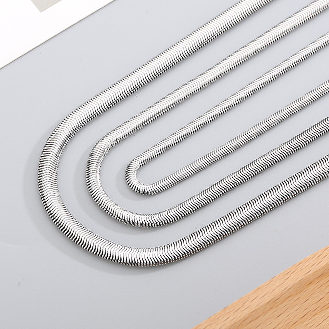 3/4/5/6/8mm New Fashion 316L Stainless Steel Flat Snake Chain Necklace Women Men
