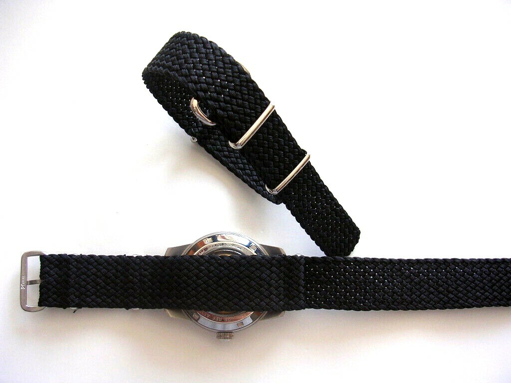 20mm Black Woven Braided nylon SS NATO G10 ® watch band military strap IW SUISSE