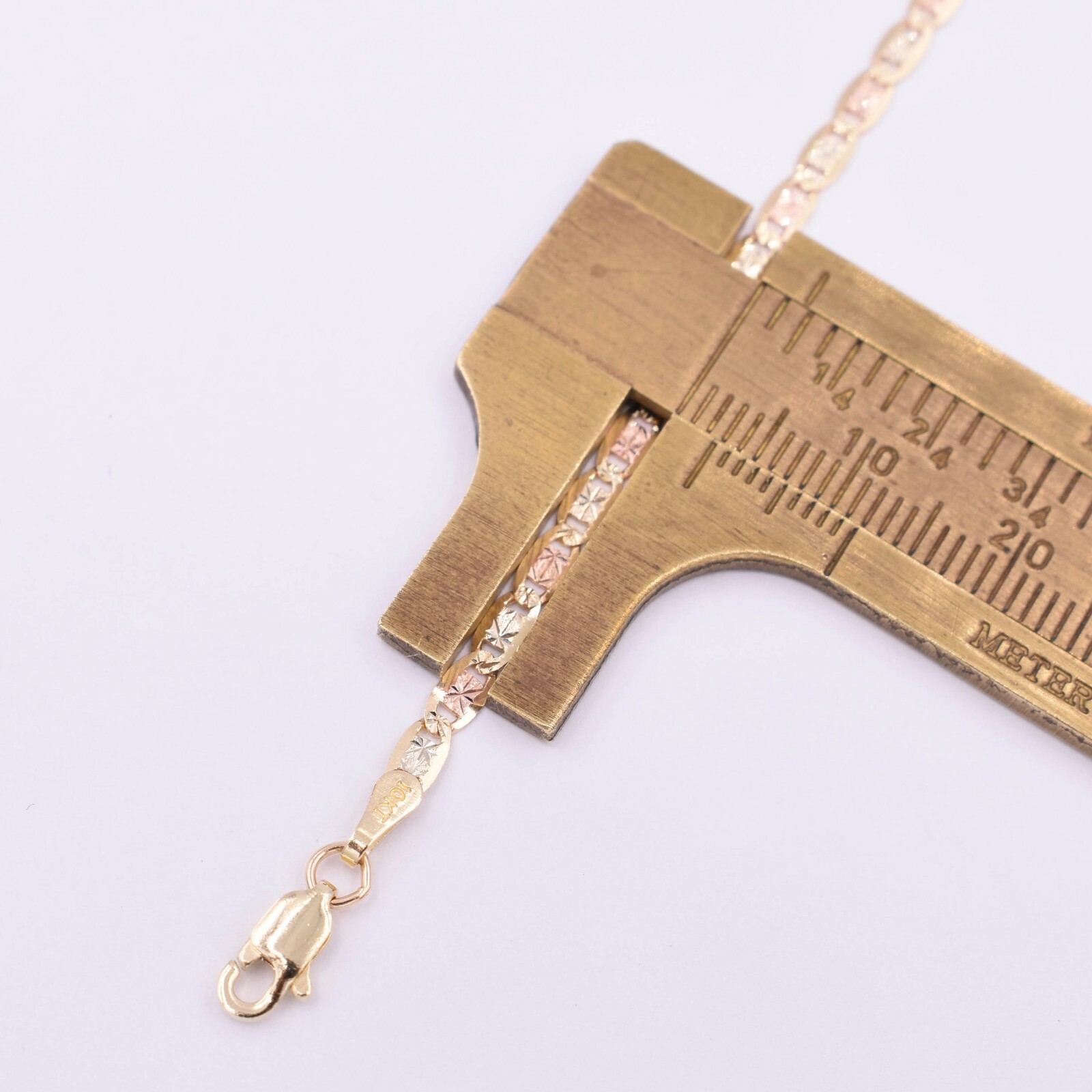 2.7mm Tri-Color Textured Valentino Mariner Anklet Real 10K Tri-Color Gold 10″