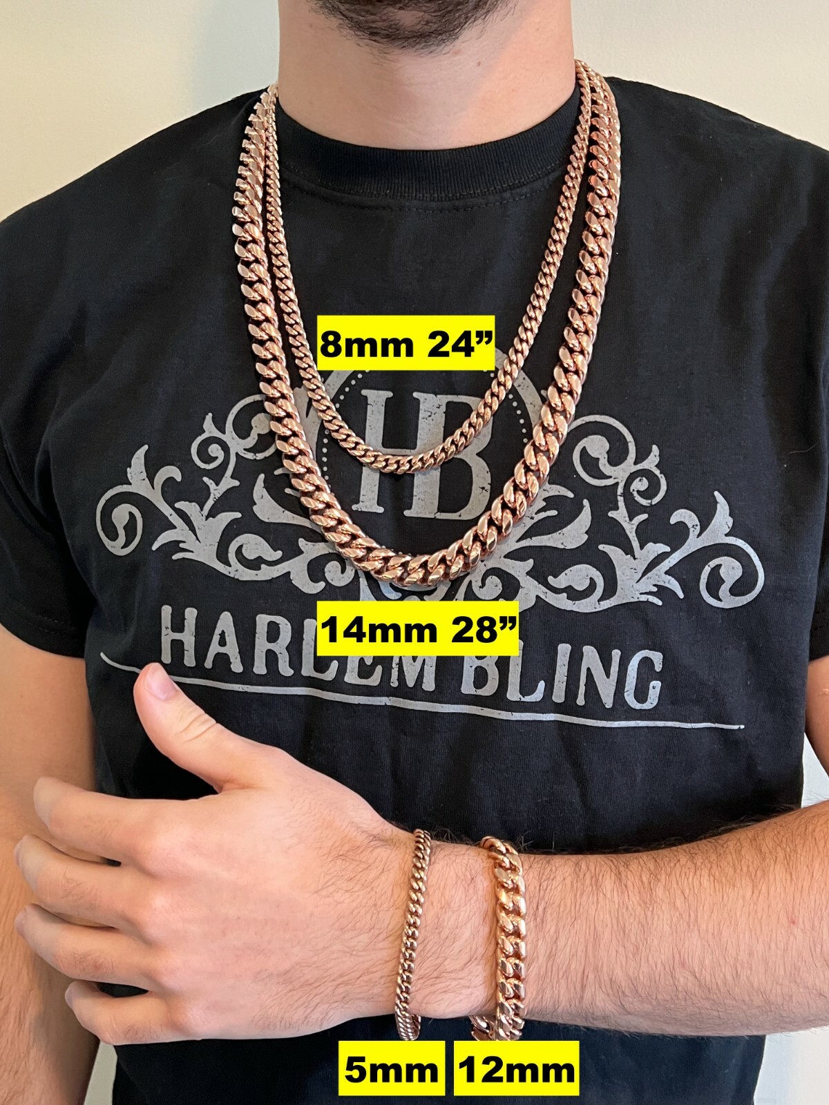 Miami Cuban Link Chain Necklace 14k Rose Gold Stainless Steel 4-18mm