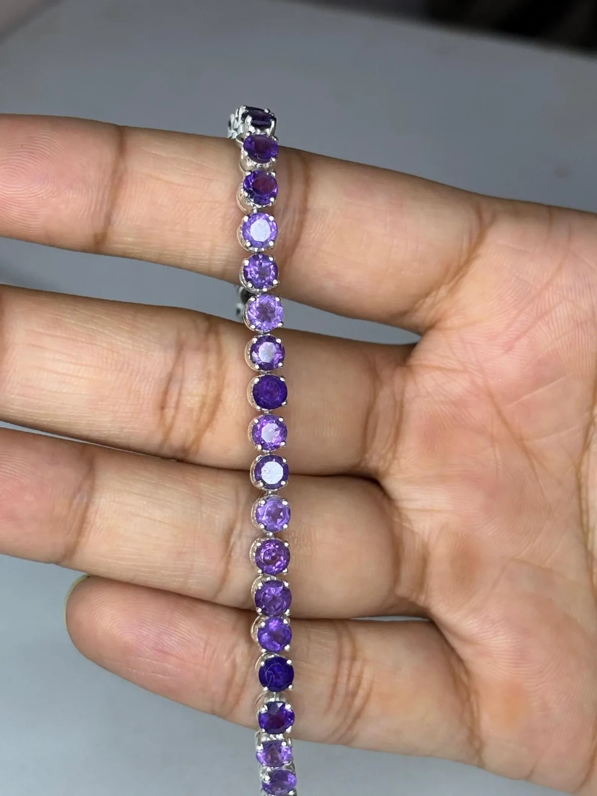 15CT Lab Created 5mm Amethyst Tennis Bracelet 14K White Gold Plated 7.5 Inch