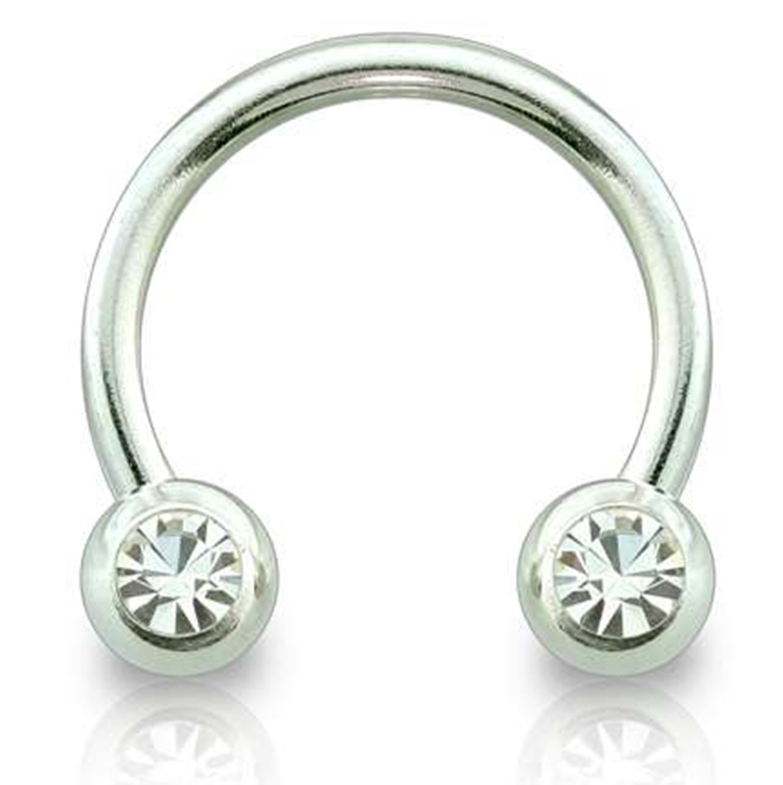 Horseshoe Ear Eyebrow Lip 16 Gauge 7/16″ Front Facing Clear 4mm Gem Balls Stee *