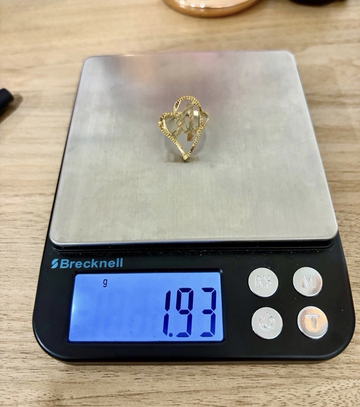 10K Yellow Gold Vintage Large Diamond Cut Initial A Heart Size 7 Ring