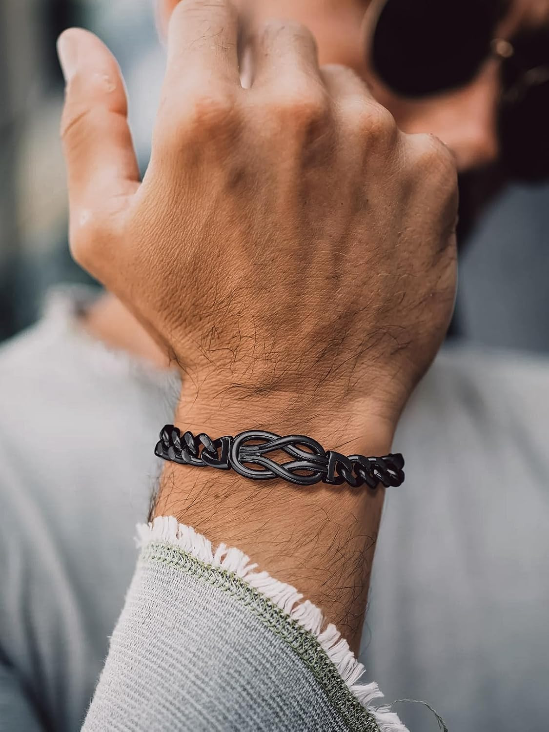 Inifinity Love Knot Cuban Link Chain Bracelets for Men Stainless Steel/Black Men