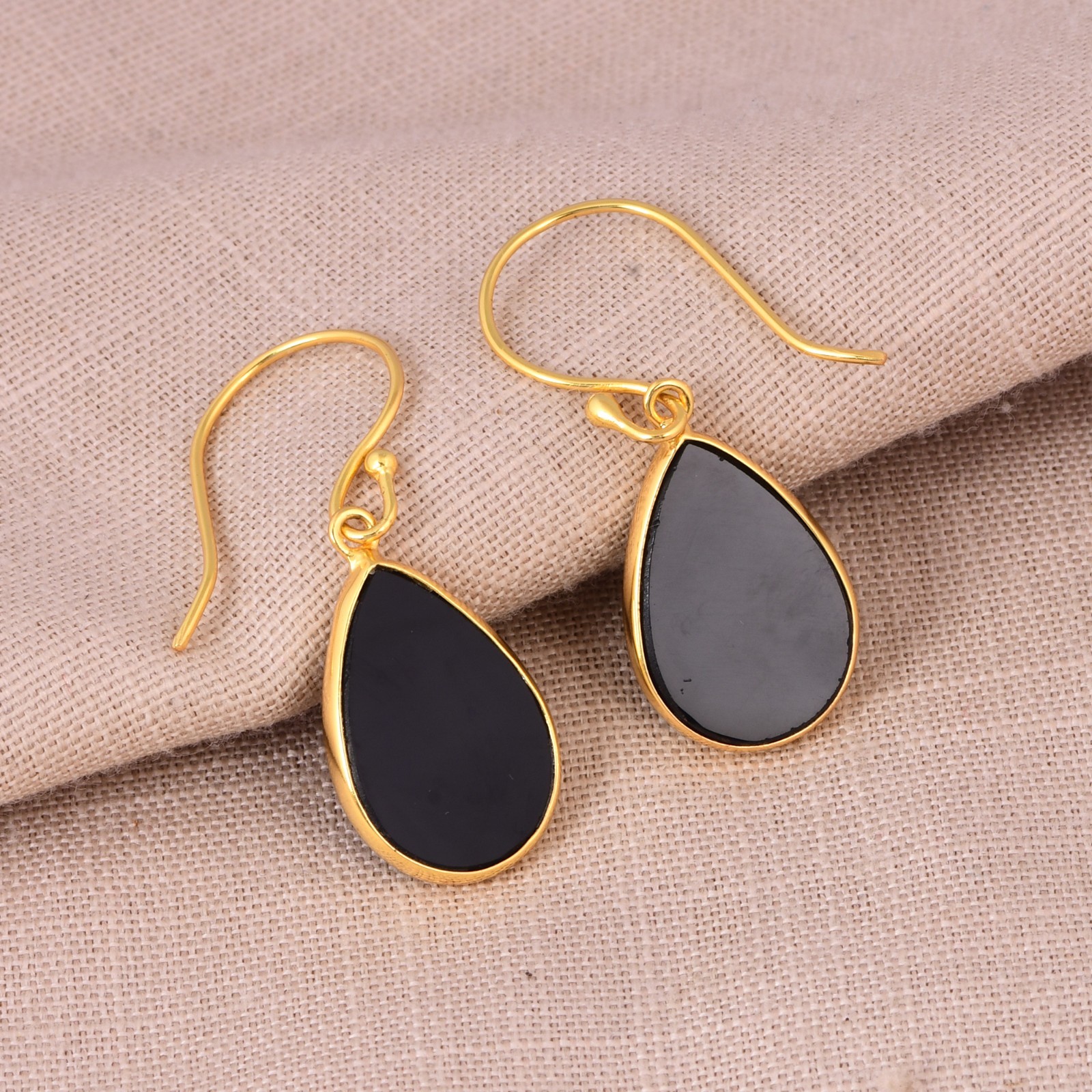 Black Onyx Teardrop Earrings Sterling Silver Gold Plated Gemstone Drop Jewelry