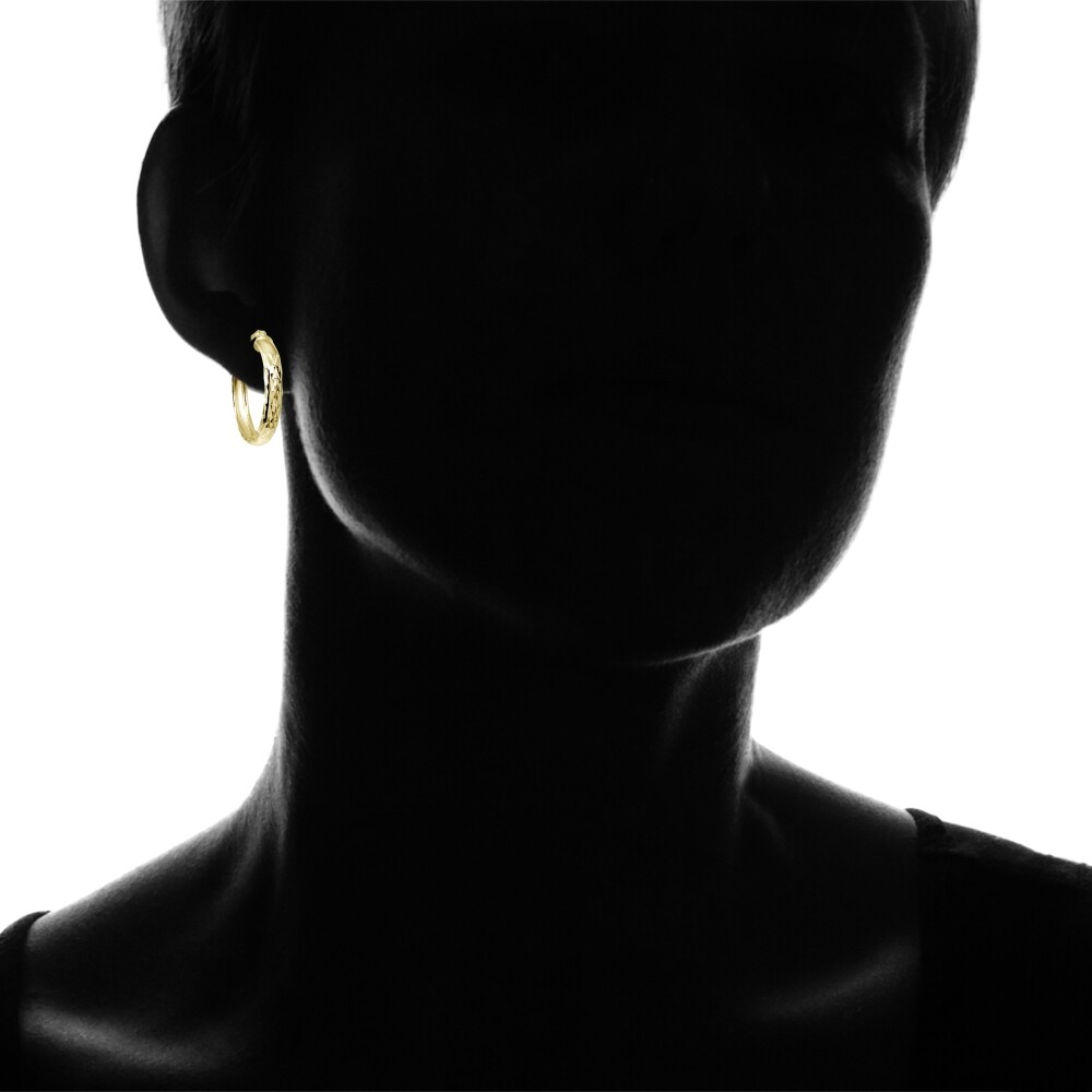 3x20mm Diamond-Cut Round Click-Top Gold Plated 925 Silver Small Hoop Earrings
