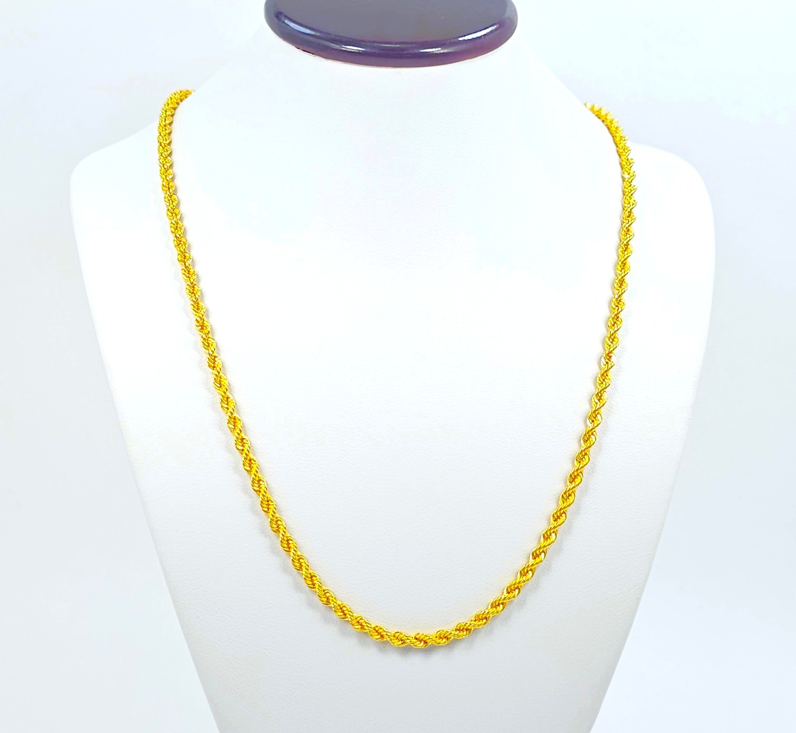 22K Gold Rope Chain Necklace 20 in 2.7 mm Hollow Genuine Hallmarked 916