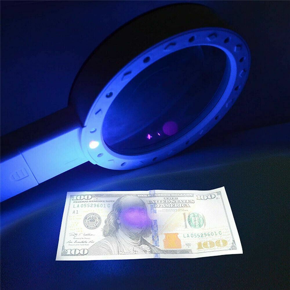30X Jumbo Handheld Magnifying Glass w/ 13 Bright LED Light Illuminated Magnifier